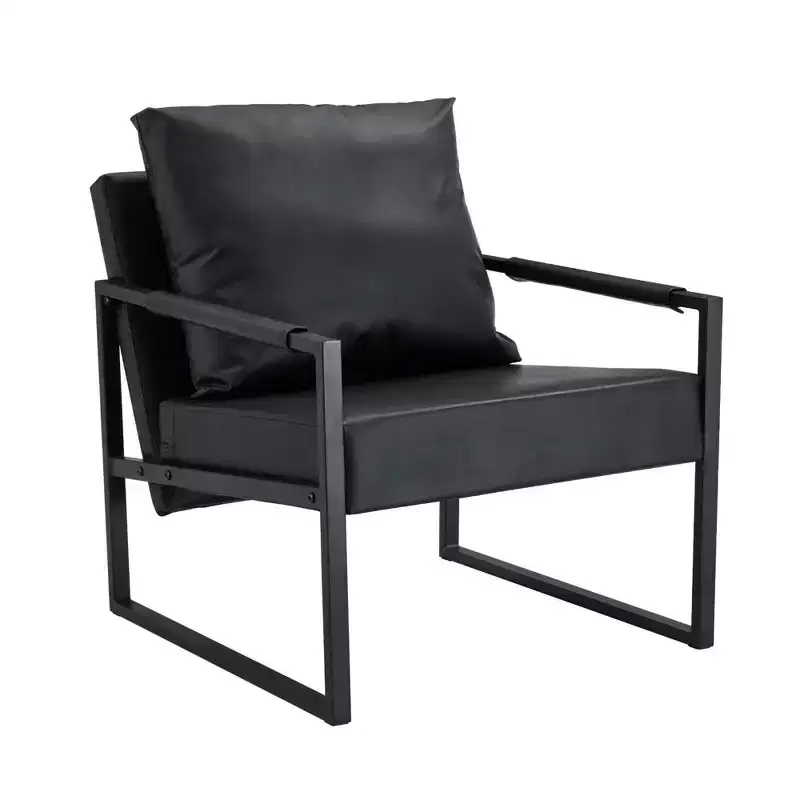Classic PU Leather Accent Chair with Metal Frame, Ergonomic Design