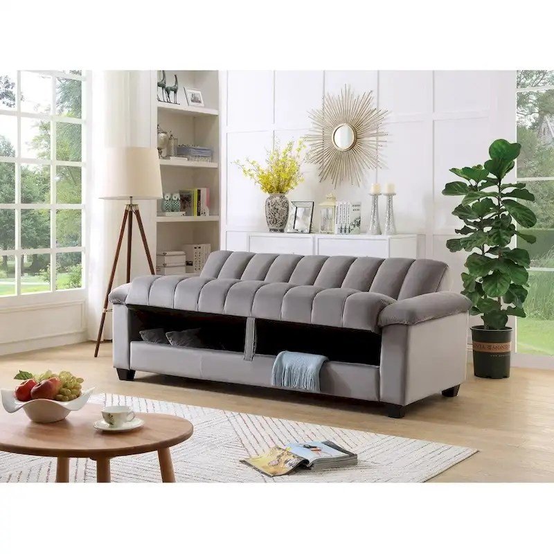 Fabric Upholstered Channel Back Living Room Convertible Sofabed