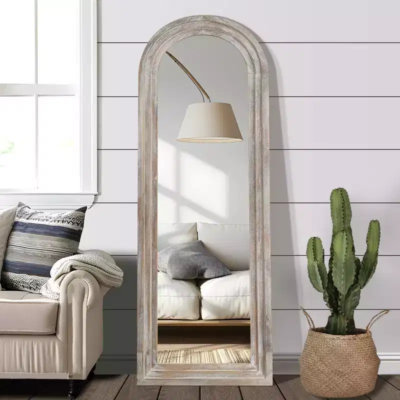 Arched Wooden Step Decorative Wall Mirror