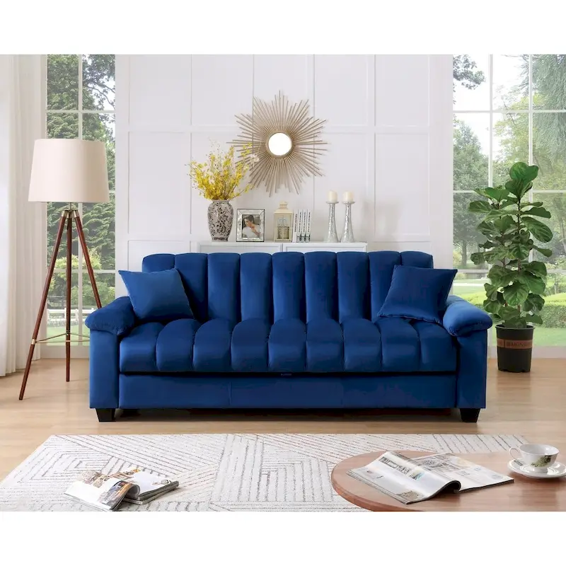 Fabric Upholstered Channel Back Living Room Convertible Sofabed