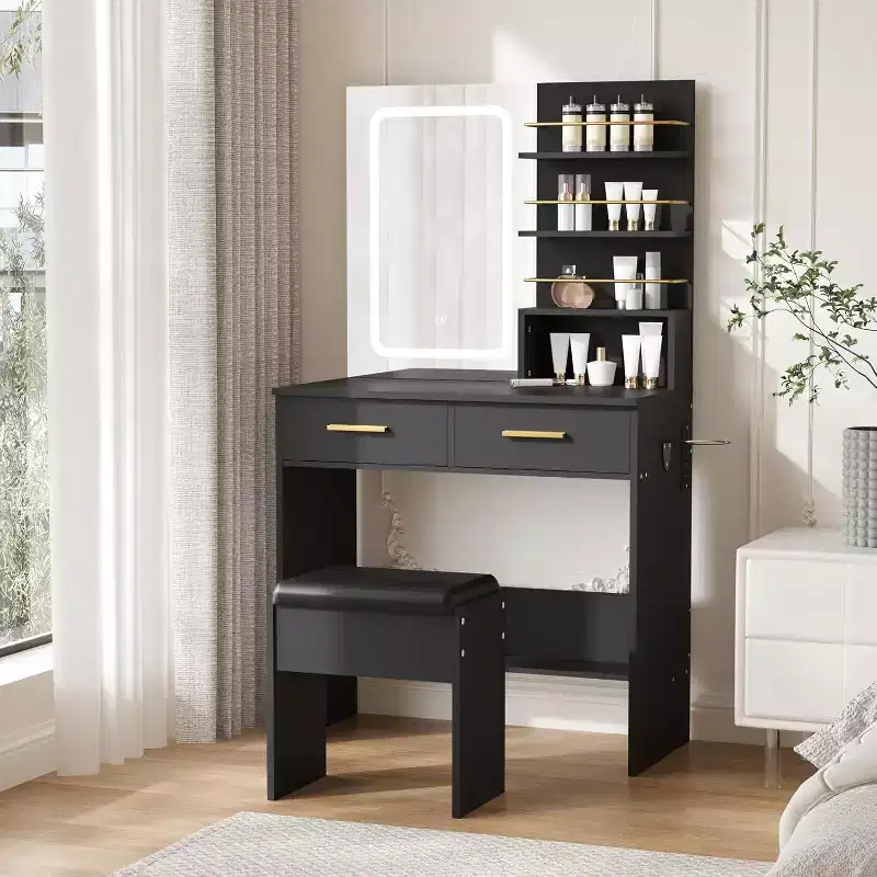 Makeup Vanity with Mirror and Lights, Vanity Desk with Charging Station