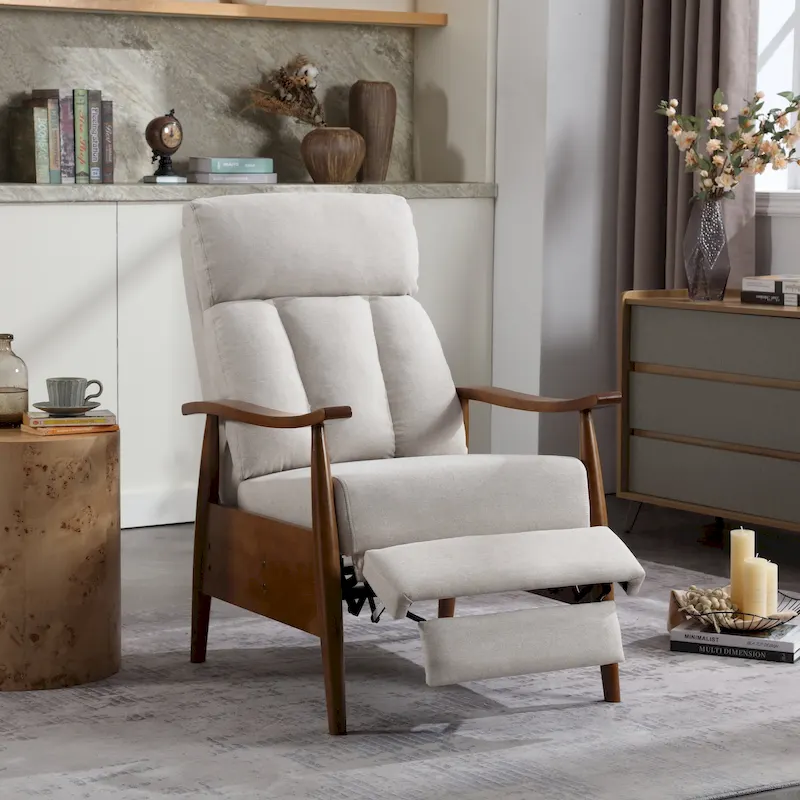 HOMEFUN Linen/Leather/Microsuede Upholstered Wood Frame Adjustable Recliner Lounge Armchair