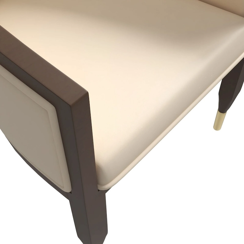 Leather Dining Chair with Arms with Rubberwood Frame Belle Series by LeisureMod