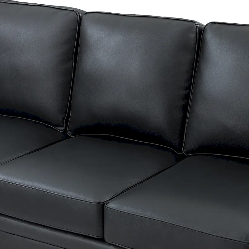 Rita Living Room 3-Seat Genuine Leather Sofa with Solid Wood Legs and Nailhead
