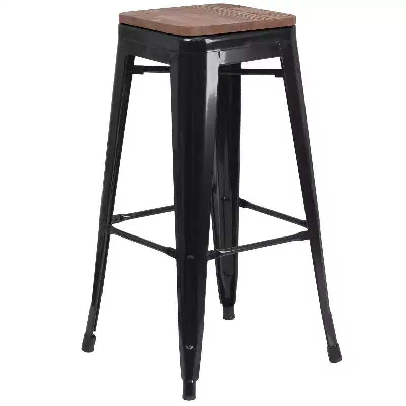 Emma and Oliver 30H Backless Metal Barstool with Wood Seat