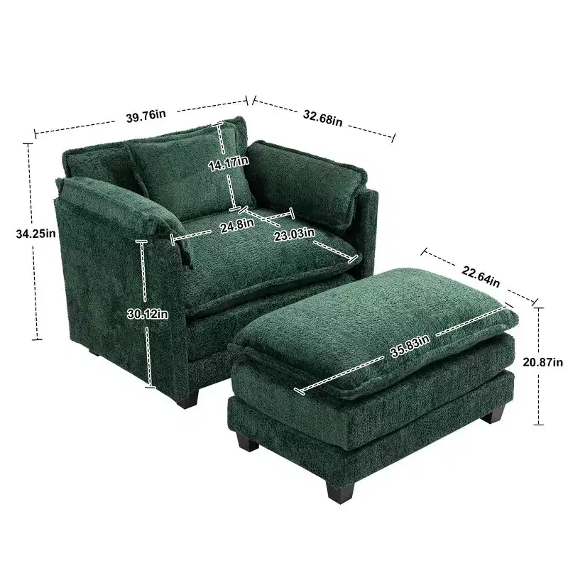 Chic Crate - Boucle Convertible Sofa Bed with Ottoman - 55 Wide Sleeper, Deep Cushions & Thick Arms - Living Room/Bedroom - 3 Luxe Colors