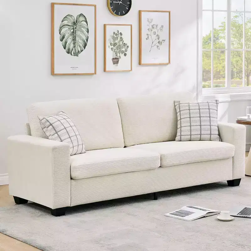 83 Modern Sofa, Corduroy 3 Seater Deep Seat Couch with Wide Armrest, Removable Washable Cushion Cover, Comfy Sofa