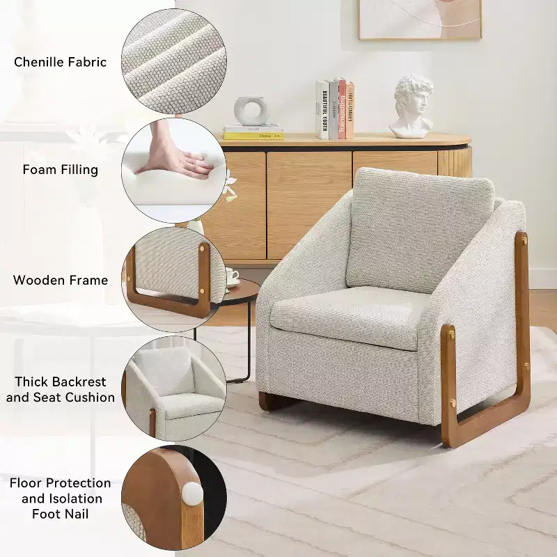 TUYOHW Modern Accent Chair with Chenille Cushioned Seat & Backrest Single Sofa with Wooden Side Frame Accent Chairs for Living Room, Bedroom