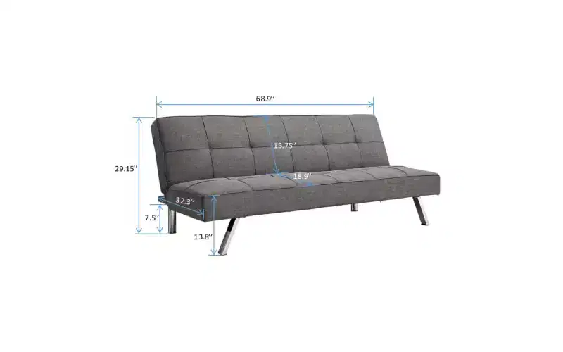 Modern Convertible futon Sofa Bed, Fabric loveseat with Metal Legs, Adjustable backrest
