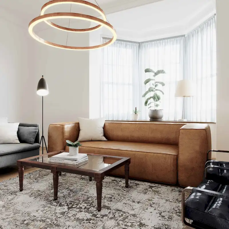 Aurora Modern Brown Blended Leather Sofa - 89.8W x 38.2D x 27.2H