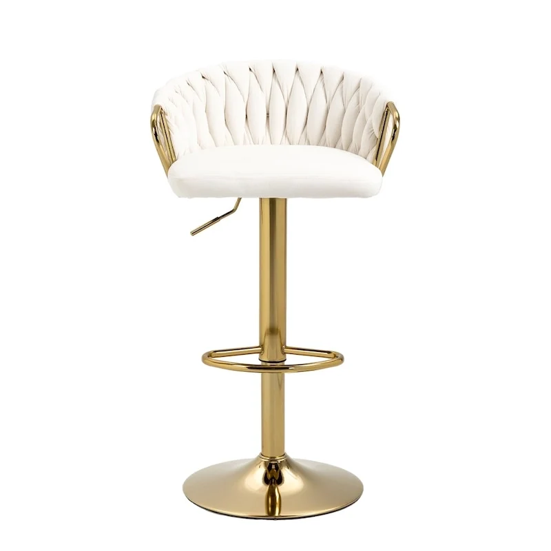 Set of 4 Bar Stool Adjustable Height Swivel Velvet Woven
