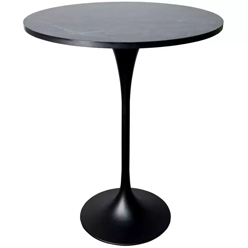 Leisuremod Verve 27 Round Bar Height Dining Table - MDF Wood Top with Modern Black Pedestal Base Counter Height Table for Kitchen, Home, and Pub