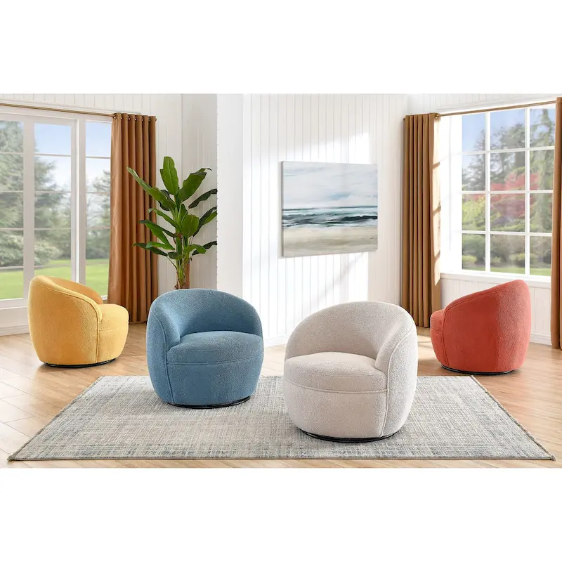 Roundhill Furniture Galleria 360 Swivel Teddy Sherpa Fabric Barrel Chair