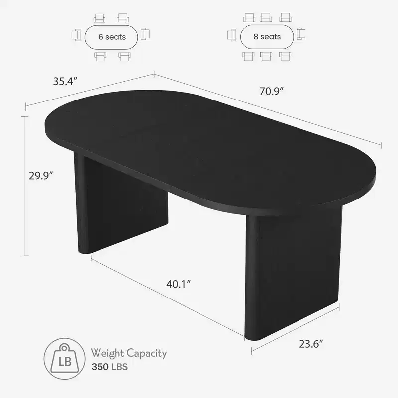 70.8 Oval Dining Table for 6-8 People, Kitchen Table with Thick Sturdy Wooden Base, Farmhouse Dining Room Desk for Kitchen Dining Room Apartments