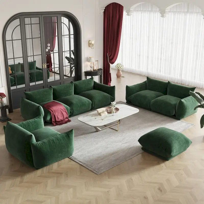 Modern Chenille Upholstery 3 Pieces Sofa Sets for Living Room Include Armchair, Loveseat,Three Seaters Couch And Ottoman