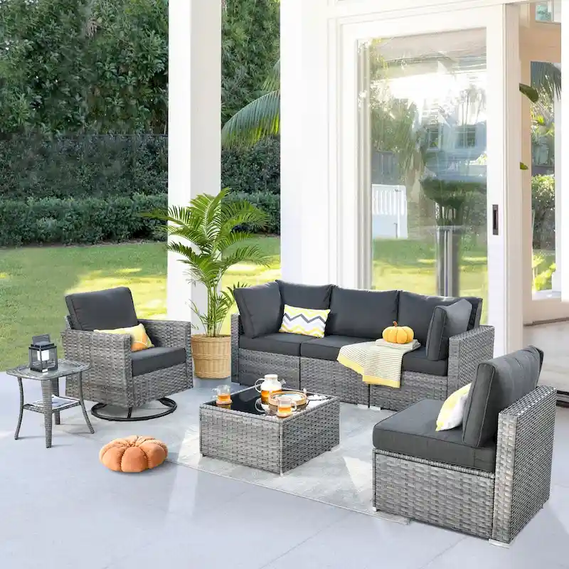 XIZZI 7-piece Patio Furniture Outdoor Sectional Set with Swivel Rocker