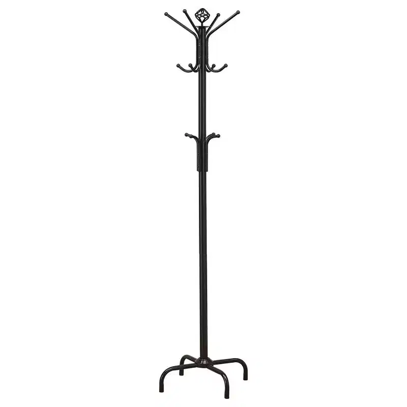 Okak Elegent Metal Freestanding Coat Rack with 3-Tier Hooks, Hall Tree with Minimalism Design, Storage Rack for Living Room, Bedroom, Black