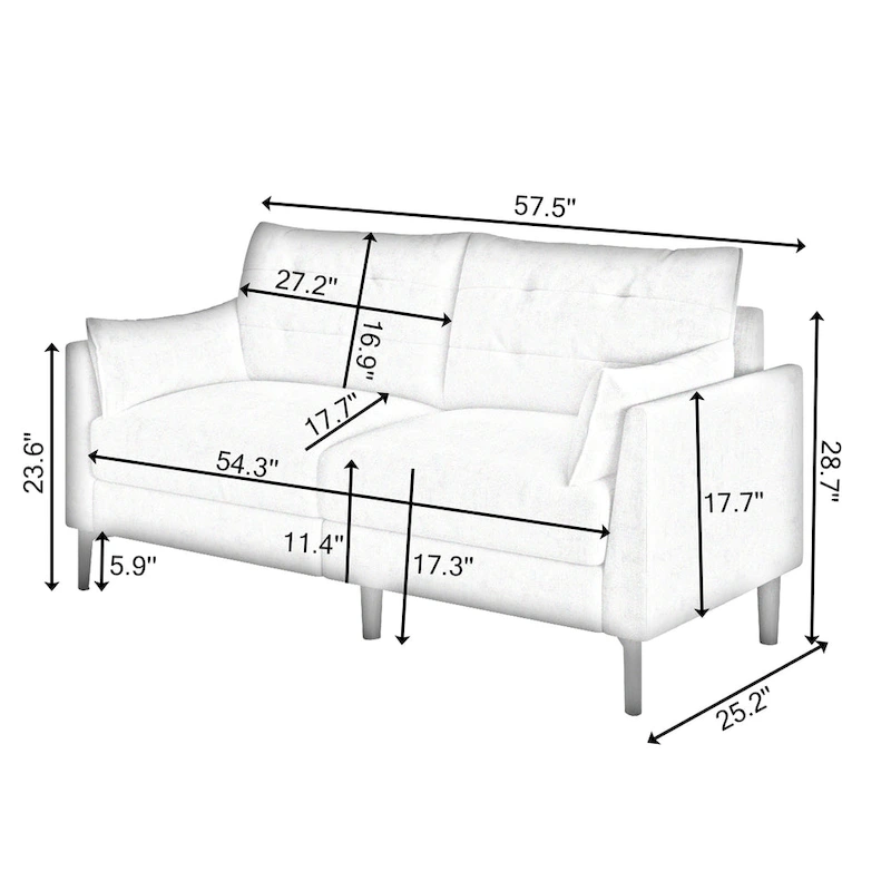 57.5 cotton-linen light grey double sofa Metal feet Plastic feet Thick cushion with two armrests