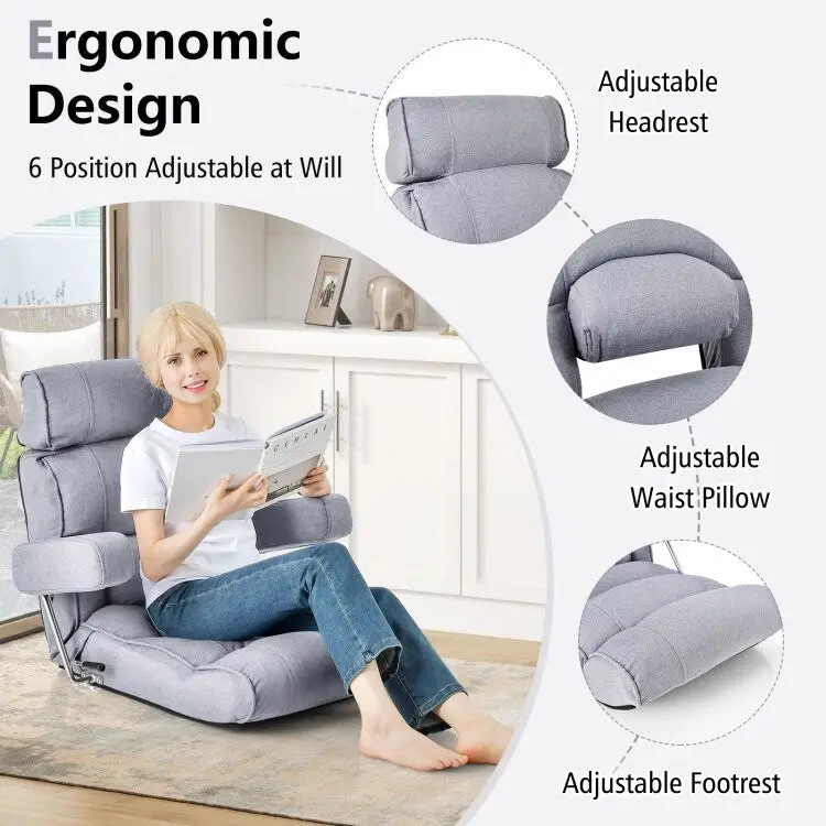Adjustable Folding Sofa Chair with 6 Position Stepless Back - 31.5x 28.5 x 29.5