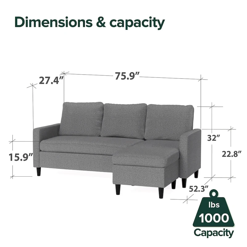 Priage by ZINUS Convertible Sectional Sofa with Reversible Chaise