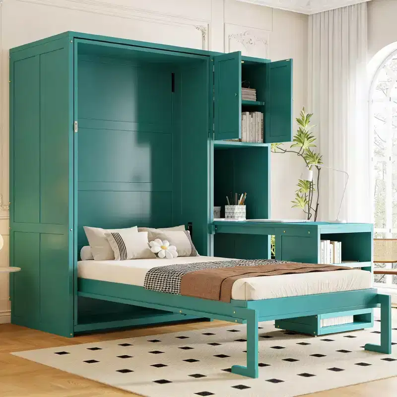 Luxystar Twin Size Murphy Bed With Desk, Storage Cabinte and Bookcase