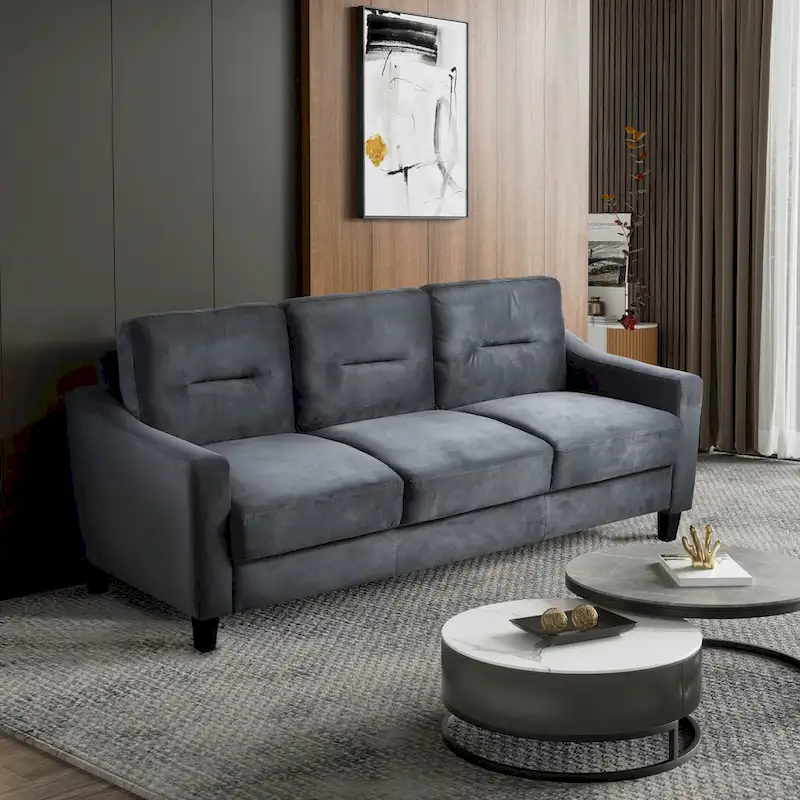Black 76.7 Velvet 3-seater Sofa with Hardwood Frame and High-Density Foam