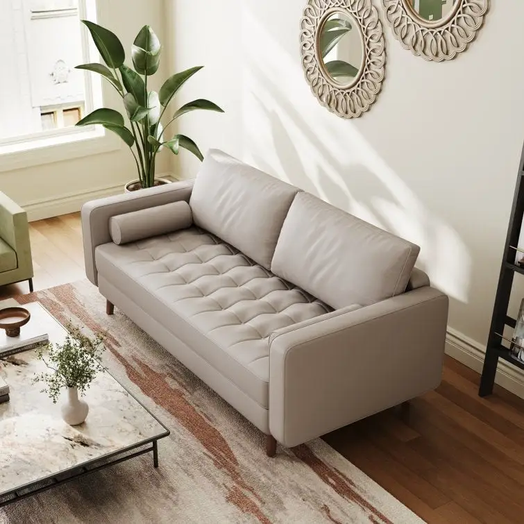 Stateside Upholstered Leather Square Arm Sofa Couch 70