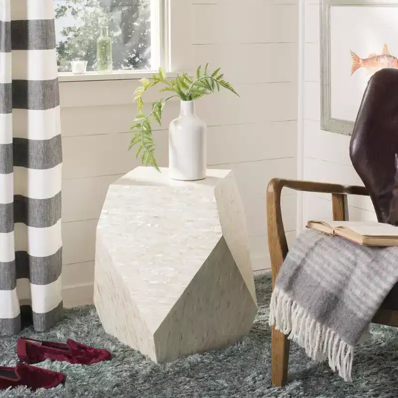 Lea Mosaic Geometric Side Table - TRB1010A - Multi/Light Beige - Safavieh