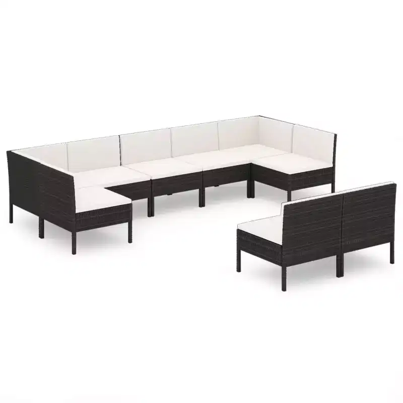 vidaXL Patio Lounge Set Outdoor Sectional Sofa Set Table Poly Rattan Black