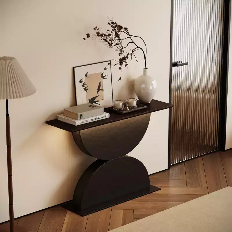 Modern 47'' Double Semi-Circles Console Table with 3D Hammered Texture Base