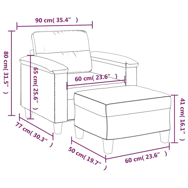 vidaXL Couch Modern Accent Upholstered Chair with Footstool Microfiber Fabric
