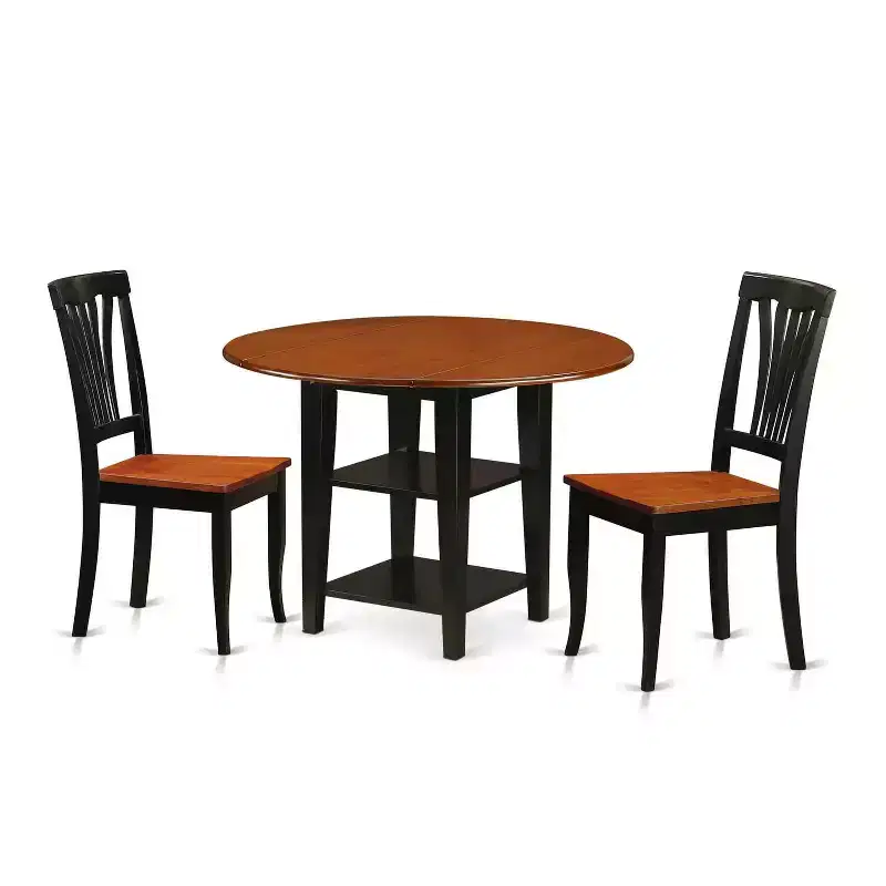 Vintage 3 Piece Dinette Set - Round Table & 2 Chairs - Black Cherry Finish - Home Kitchen Dining Room