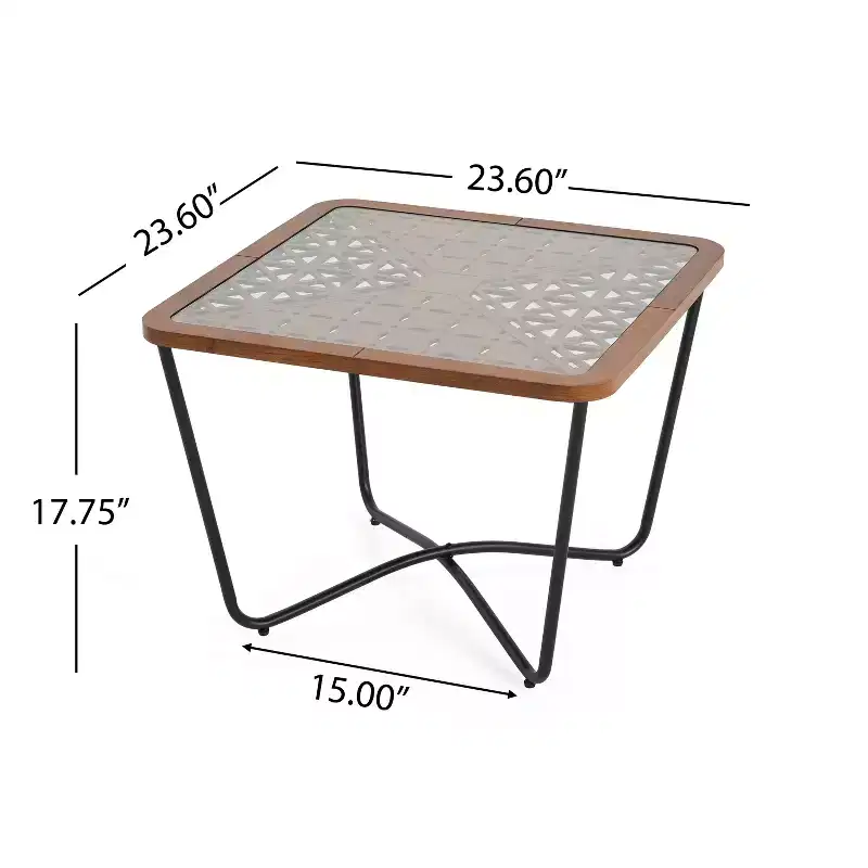Tempered Glass Square Coffee Table 23''W x 23''D with Geometric Base