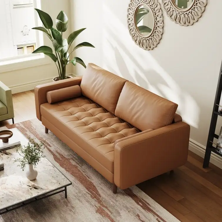Stateside Upholstered Leather Square Arm Sofa Couch 70