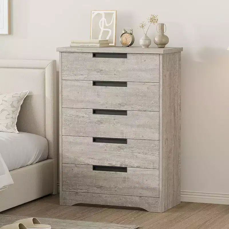Acekool Modern 5-Drawer Dresser in Gray - Recessed Handles, Spacious Storage for Bedroom Nursery Entryway