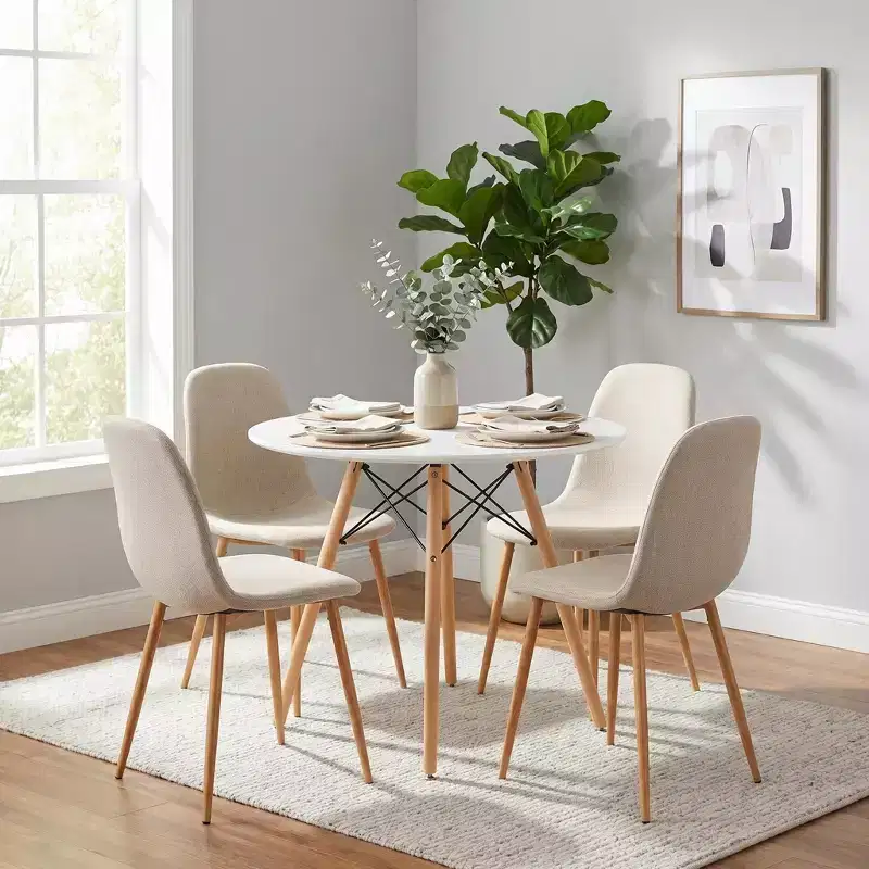 FurnitureR Round Dining Table Set for 4, 31.5 Kitchen Table with 4 Upholstered Chairs, Wood Legs Dining Set for Small Space, Apartment,Breakfast Nook