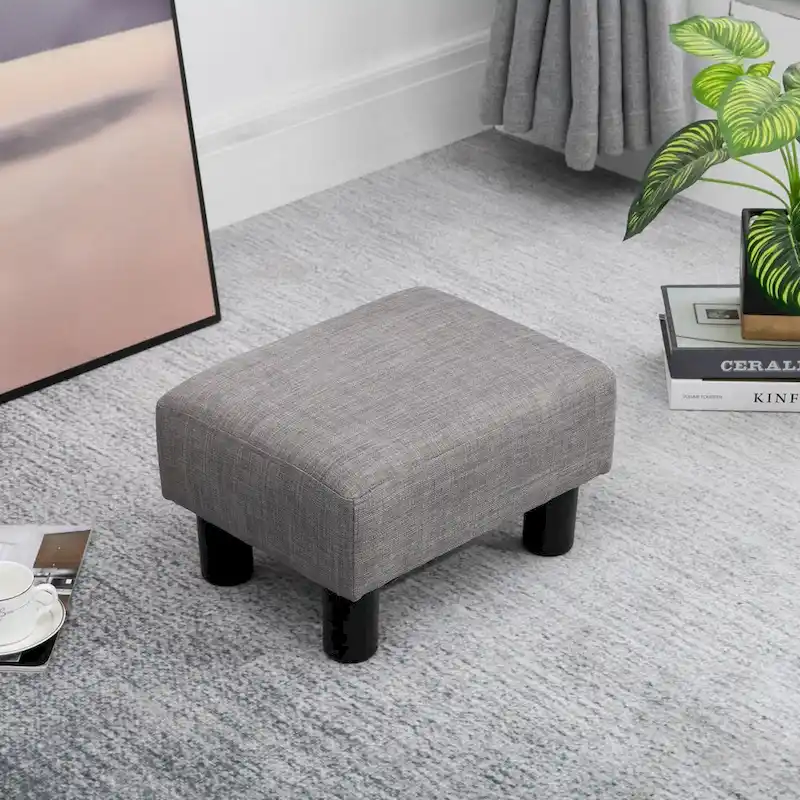Modern Linen Upholstered Footrest Ottoman, Rectangular Accent Stool for Living Room
