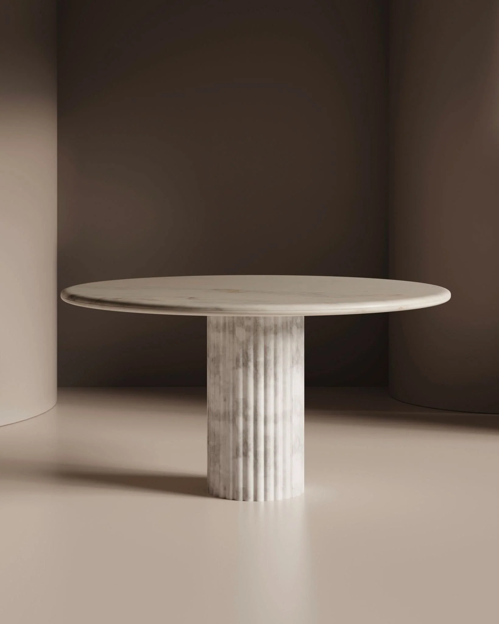 Dining Table - The aesthetically pleasing white tabletop perched atop a swirling and scalloped base brings both softness and linearity leaving an...