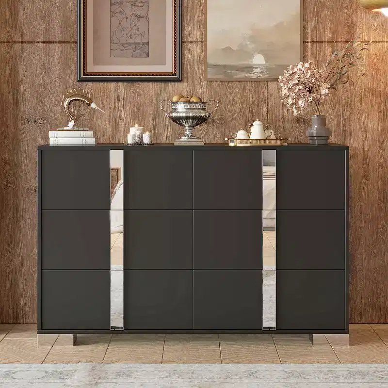 6-Drawer Dresser, Wood Chest of Drawers with Metal Handle, Mirrored Storage Cabinet for Bedroom