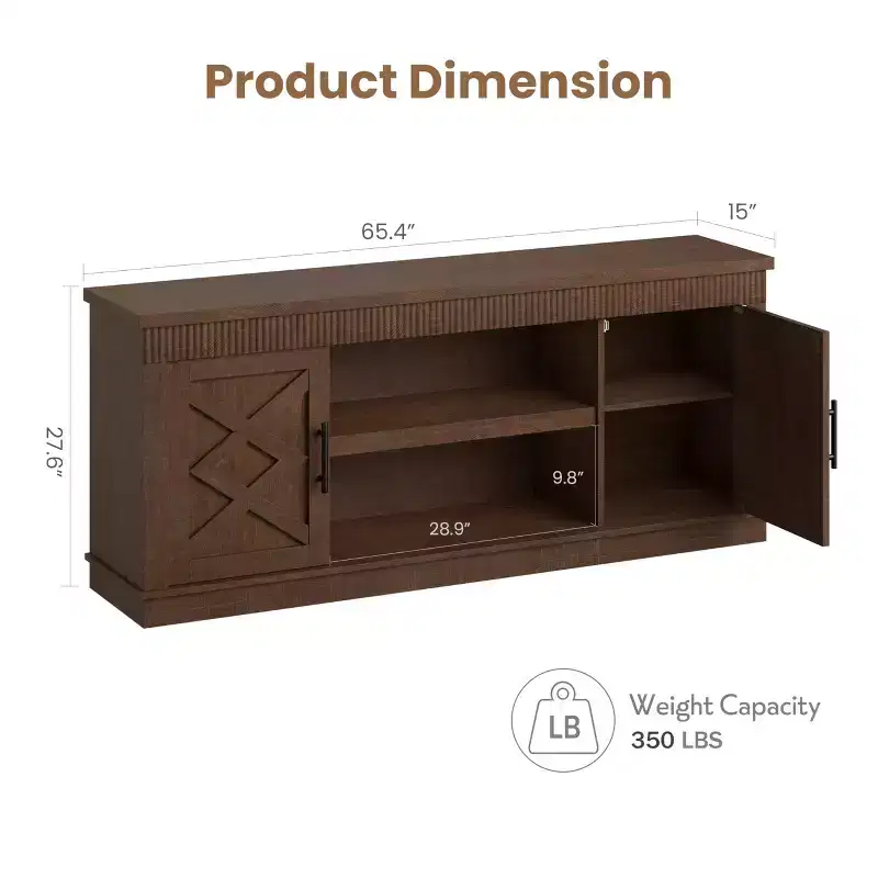 Brown Farmhouse TV Stand with Adjustable Shelves, Fits TVs up to 70