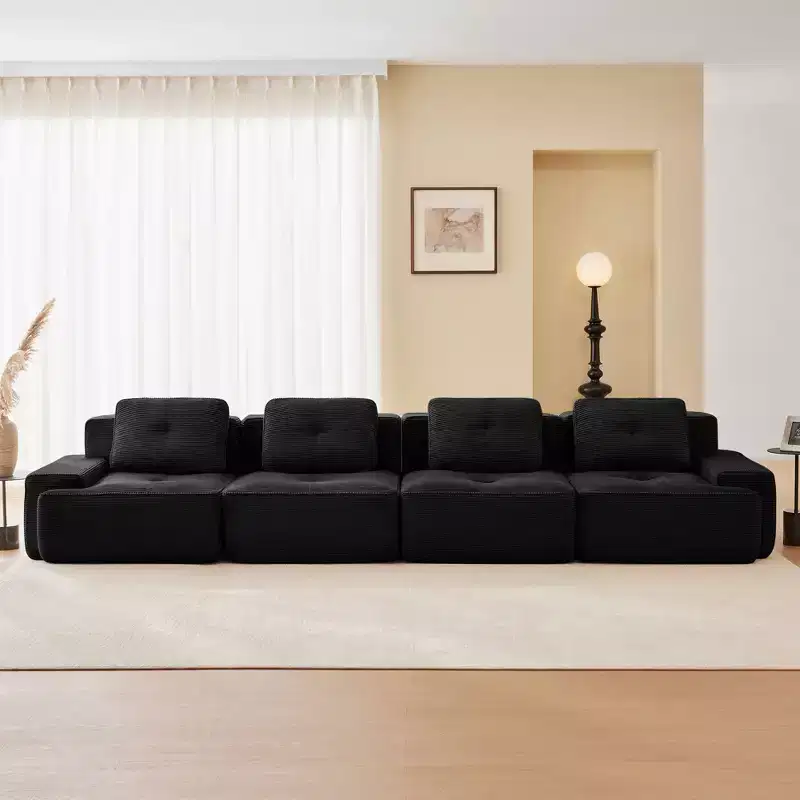 153 Modern Modular Sectional Sofa for Living Room, Corduroy Fabric,4-Seater Couch with Deep Seat, No Assembly,Camel