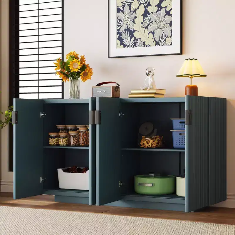 Whisen 4-Door Fluted Credenza with Adjustable Shelves