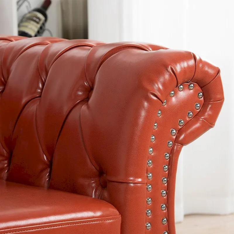 84.65 Chesterfield Tufted Faux Leather Sofa with Rolled Arms