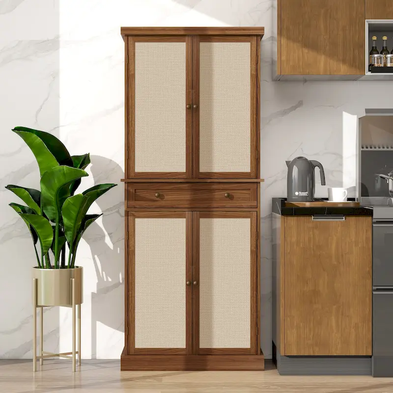 4 Door Cabinet with 1 Drawer, with 4 Adjustable Inner Shelves, Storage Cabinet