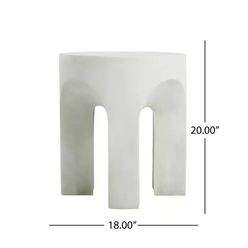 Outdoor Round Top Side Table, Living Room Accent Table, Lightweight Concrete, White