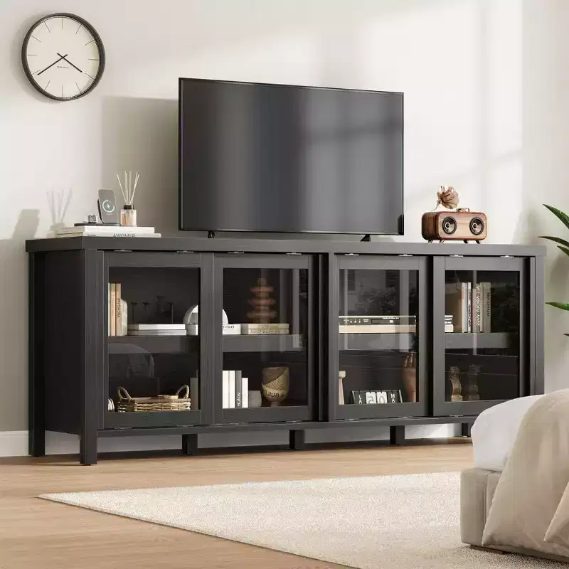 TV Stand for 65 Inch with Entertainment Center - Storage Cabinet, 4 Sliding Glass Doors, Mid Century Modern Media Console, Living Room and Bedroom