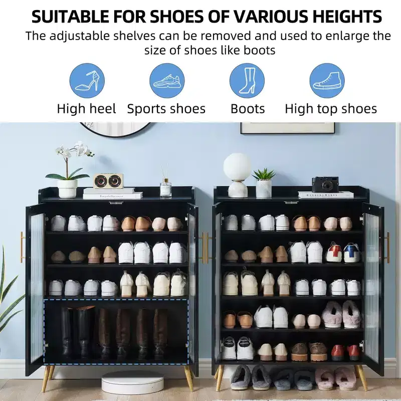 5 Tier Shoe Storage Cabinet with Glass Doors & Adjustable Shelf for Entryway, 20 Pairs Slim Wood Shoe Rack Organizer for Hallway Apartments