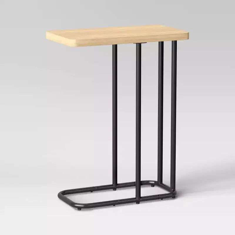 Mixed Material Wood and Metal Rectangle Top C Side Table Natural Wood
