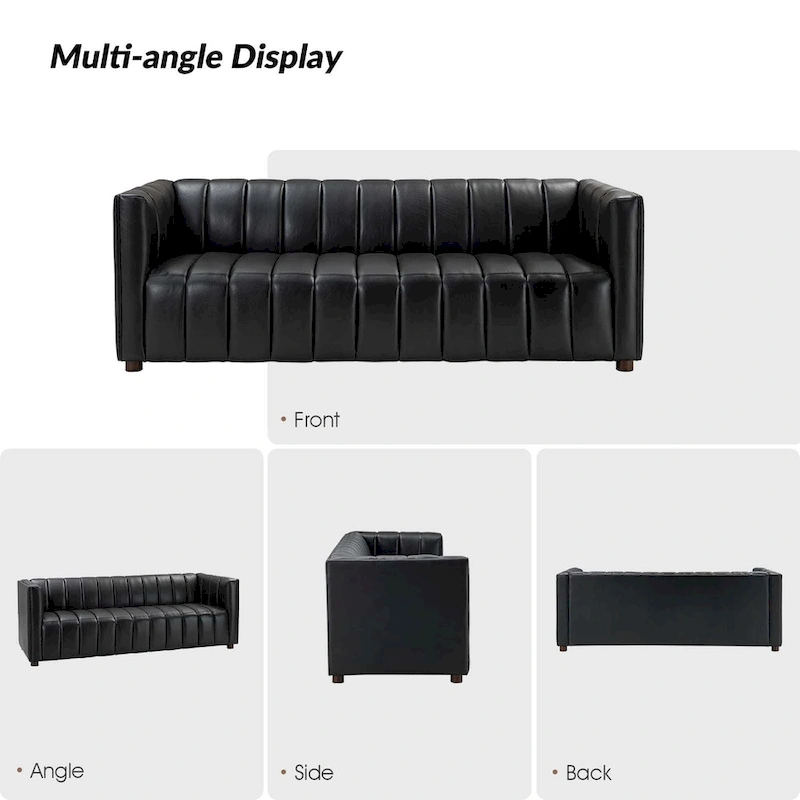 Olinto Modern Camel 83-Inch Genuine Leather Curved Couch with Channel Back by HULALA HOME