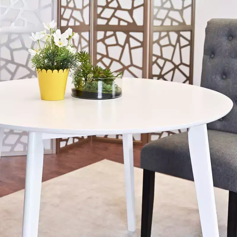 Contemporary Round Dining Table, White